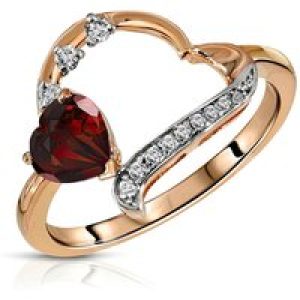 Garnet & Diamond Laurel Embellished Open Work Ring in 9ct Rose Gold
