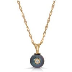 Black Pearl & Diamond Isla Pendant Necklace in 9ct Gold