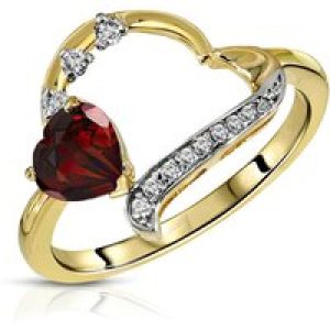 Garnet & Diamond Laurel Embellished Open Work Ring in 9ct Gold