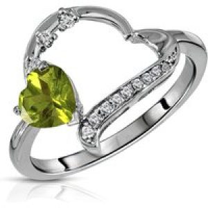 Peridot & Diamond Laurel Embellished Open Work Ring in 9ct White Gold