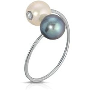 Pearl, Black Pearl & Diamond Ring in 9ct White Gold
