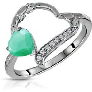 Emerald & Diamond Laurel Embellished Open Work Ring in 9ct White Gold