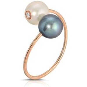 Pearl, Black Pearl & Diamond Ring in 9ct Rose Gold
