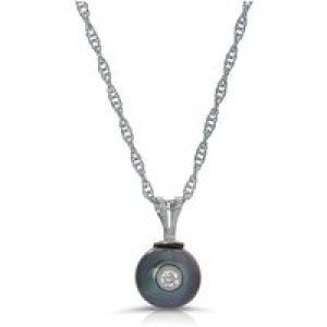Black Pearl & Diamond Isla Pendant Necklace in 9ct White Gold