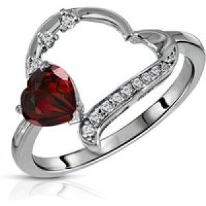 Garnet & Diamond Laurel Embellished Open Work Ring in 9ct White Gold