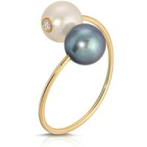 Pearl, Black Pearl & Diamond Ring in 9ct Gold