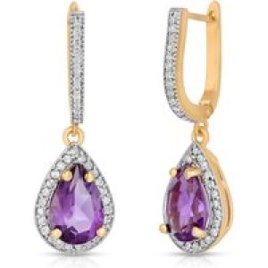 Amethyst & Diamond Loretta Embellished Halo Drop Earrings in 9ct Gold