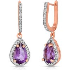 Amethyst & Diamond Loretta Embellished Halo Drop Earrings in 9ct Rose Gold
