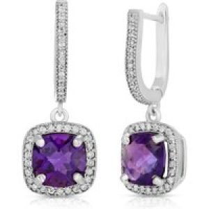 Amethyst & Diamond Alaina Embellished Halo Drop Earrings in 9ct White Gold