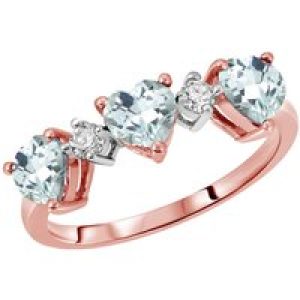 Aquamarine & Diamond Victoria Trio Heart Ring in 18ct Rose Gold