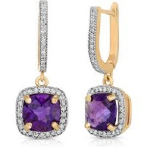 Amethyst & Diamond Alaina Embellished Halo Drop Earrings in 9ct Gold