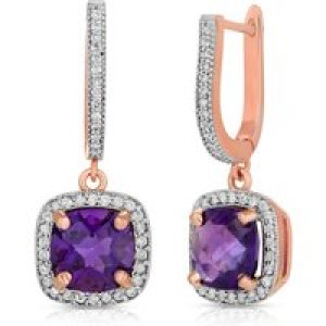 Amethyst & Diamond Alaina Embellished Halo Drop Earrings in 9ct Rose Gold