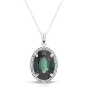 Alexandrite & Diamond Eve Halo Pendant Necklace in 9ct White Gold