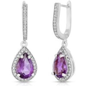 Amethyst & Diamond Loretta Embellished Halo Drop Earrings in 9ct White Gold