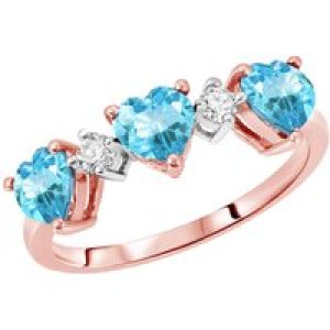 Blue Topaz & Diamond Victoria Trio Heart Ring in 18ct Rose Gold