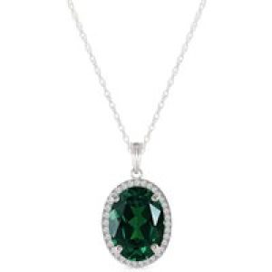 Emerald & Diamond Eve Prominent Halo Pendant Necklace in 9ct White Gold