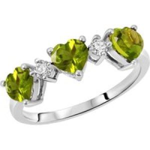 Peridot & Diamond Victoria Trio Heart Ring in 18ct White Gold