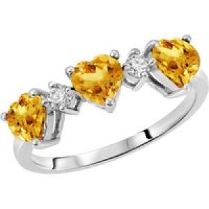 Citrine & Diamond Victoria Trio Heart Ring in 18ct White Gold