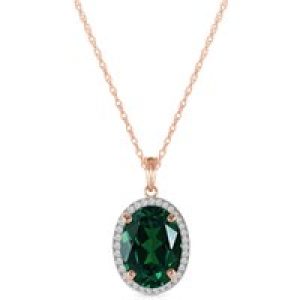 Emerald & Diamond Eve Prominent Halo Pendant Necklace in 9ct Rose Gold