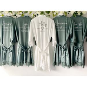 Bridesmaid Robes Bride Gift Bride Robe Bridesmaid Gift Satin Lace Robe Bride Dressing Gown Bridal Party Robes Wedding Robe Perso