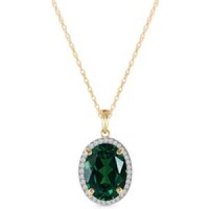 Emerald & Diamond Eve Prominent Halo Pendant Necklace in 9ct Gold