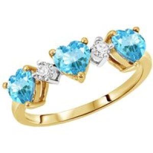 Blue Topaz & Diamond Victoria Trio Heart Ring in 18ct Gold