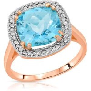 Blue Topaz & Diamond Imogen Statement Halo Ring in 18ct Rose Gold