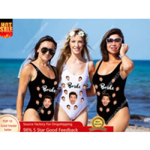 Custom Bride Swimsuit with Face Personalized Photo Brides Swimwear, Bachelorette Party Swimsuits,Birthday/Anniversary/