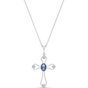 Tanzanite & Diamond Maria Abstract Cross Pendant Necklace in 9ct White Gold