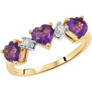 Amethyst & Diamond Victoria Trio Heart Ring in 18ct Gold