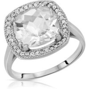 White Topaz & Diamond Imogen Statement Halo Ring in 18ct White Gold
