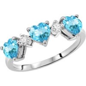 Blue Topaz & Diamond Victoria Trio Heart Ring in 18ct White Gold