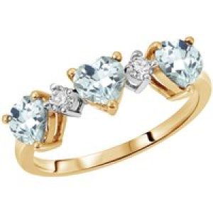 Aquamarine & Diamond Victoria Trio Heart Ring in 18ct Gold