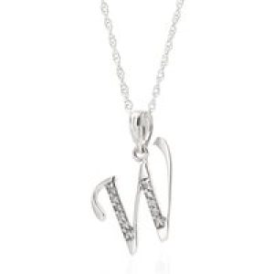 Letter W Diamond Classic Initial Pendant Necklace in 9ct White Gold