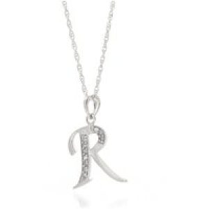 Letter R Diamond Classic Initial Pendant Necklace in 9ct White Gold