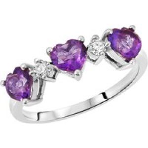 Amethyst & Diamond Victoria Trio Heart Ring in 18ct White Gold