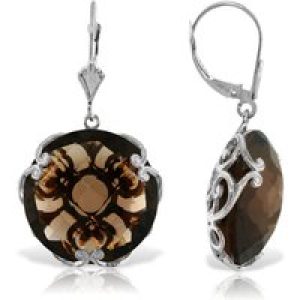 Smoky Quartz Maeve Ornate Chequer Drop Earrings in 9ct White Gold