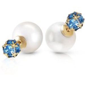Pearl & Blue Topaz Leah Detailed Stud Earrings in 9ct Gold