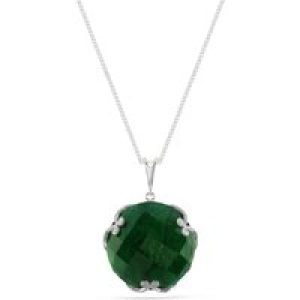 Green Sapphire Beatrix Round Chequer Pendant Necklace in 9ct White Gold