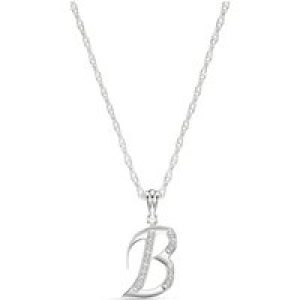 Letter B Diamond Classic Initial Pendant Necklace in 9ct White Gold
