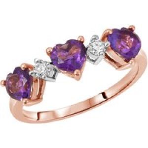 Amethyst & Diamond Victoria Trio Heart Ring in 18ct Rose Gold