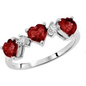 Garnet & Diamond Victoria Trio Heart Ring in 9ct White Gold