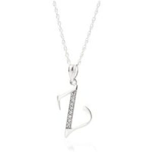 Letter Z Diamond Classic Initial Pendant Necklace in 9ct White Gold