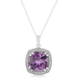 Amethyst & Diamond Imogen Statement Halo Pendant Necklace in 9ct White Gold