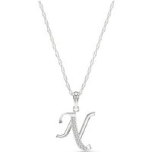 Letter N Diamond Classic Initial Pendant Necklace in 9ct White Gold