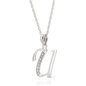 Letter U Diamond Classic Initial Pendant Necklace in 9ct White Gold