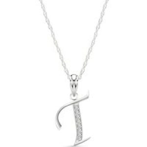 Letter T Diamond Classic Initial Pendant Necklace in 9ct White Gold