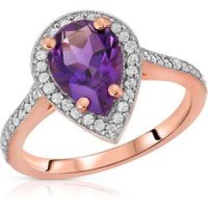 Amethyst & Diamond Cerise Embellished Halo Ring in 18ct Rose Gold
