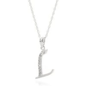 Letter L Diamond Classic Initial Pendant Necklace in 9ct White Gold