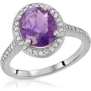 Amethyst & Diamond Eve Statement Halo Ring in 18ct White Gold